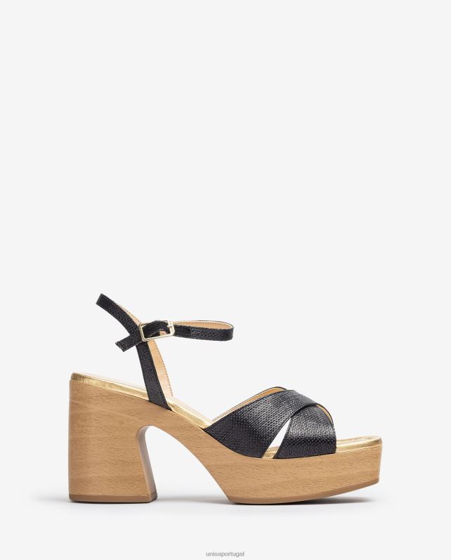 Unisa sandália ráfia com salto bloco mulheres 6V2Z671 preto