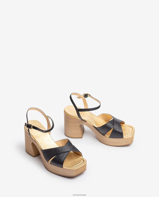 Unisa sandália ráfia com salto bloco mulheres 6V2Z671 preto