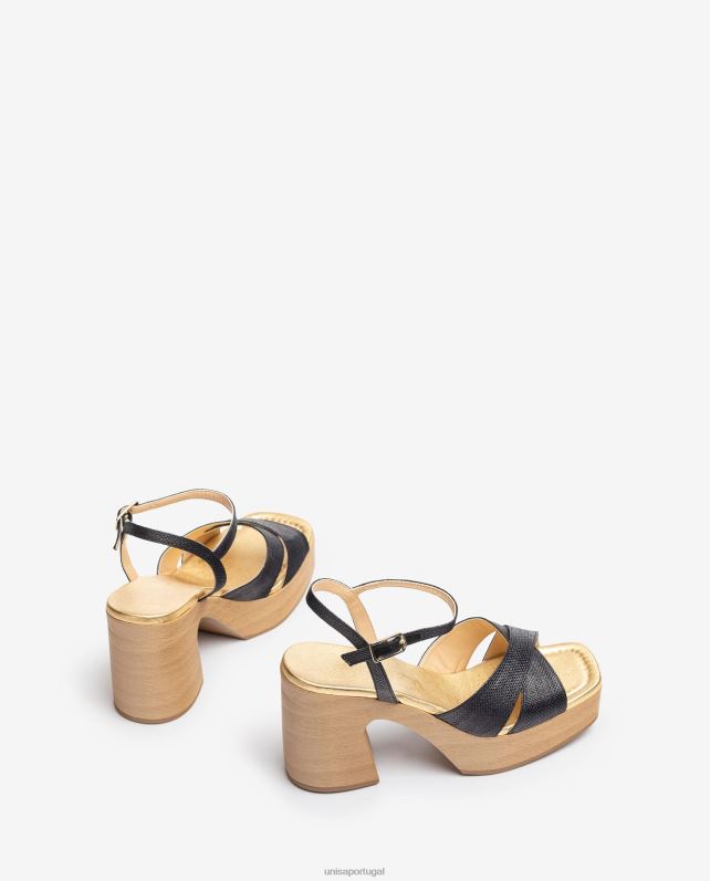 Unisa sandália ráfia com salto bloco mulheres 6V2Z671 preto