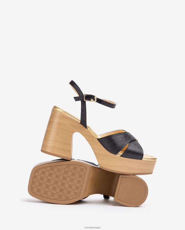 Unisa sandália ráfia com salto bloco mulheres 6V2Z671 preto