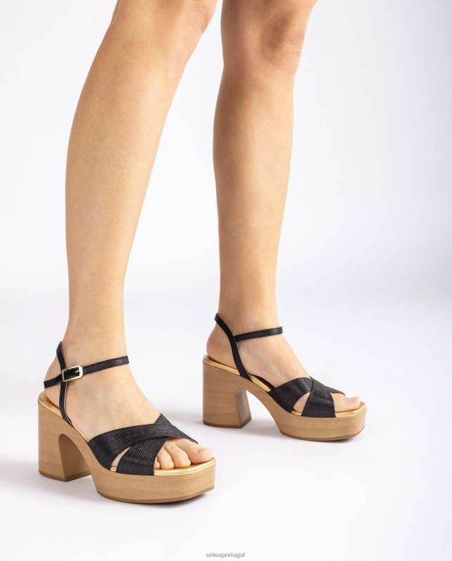 Unisa sandália ráfia com salto bloco mulheres 6V2Z671 preto
