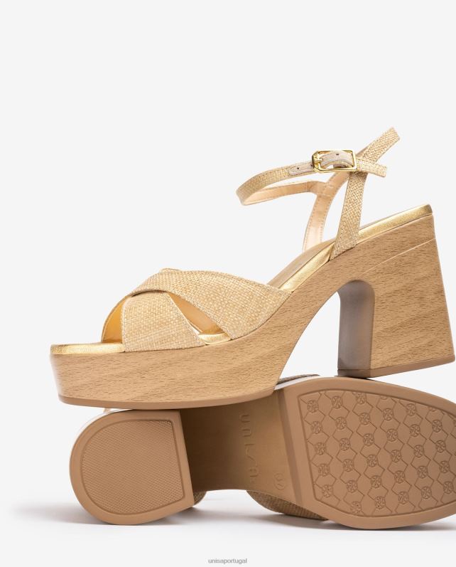 Unisa sandália ráfia com salto bloco mulheres 6V2Z672 marrom