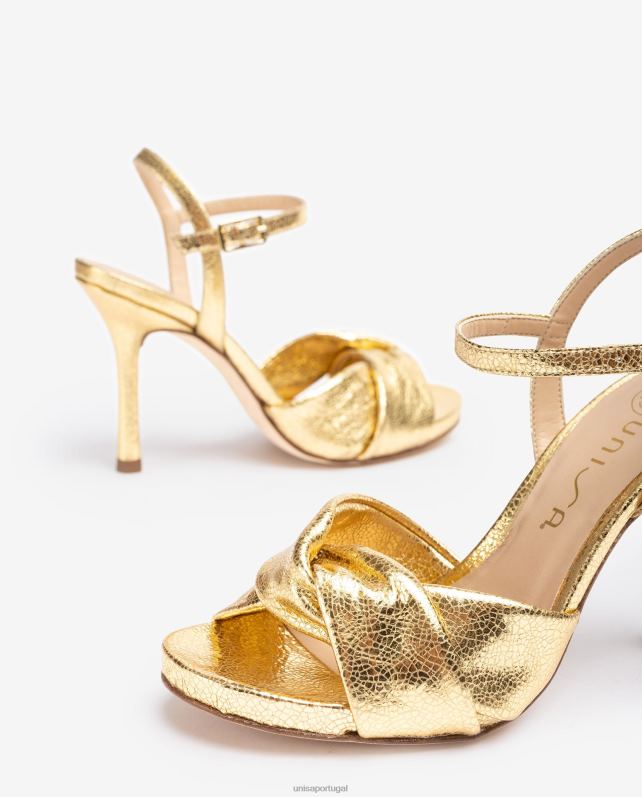Unisa sandália salto alto crossover vamp mulheres 6V2Z6287 ouro