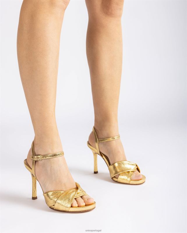 Unisa sandália salto alto crossover vamp mulheres 6V2Z6287 ouro