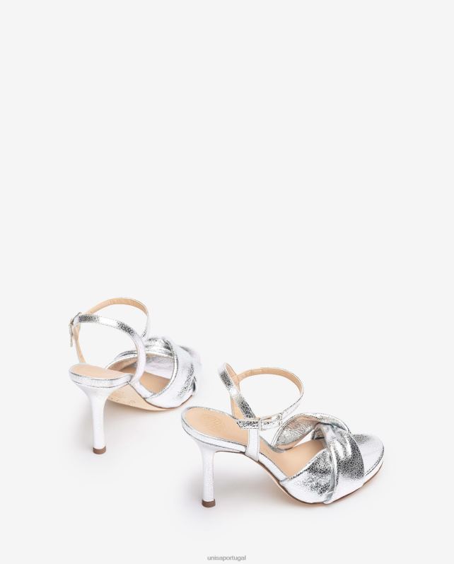 Unisa sandália salto alto crossover vamp mulheres 6V2Z6288 prata