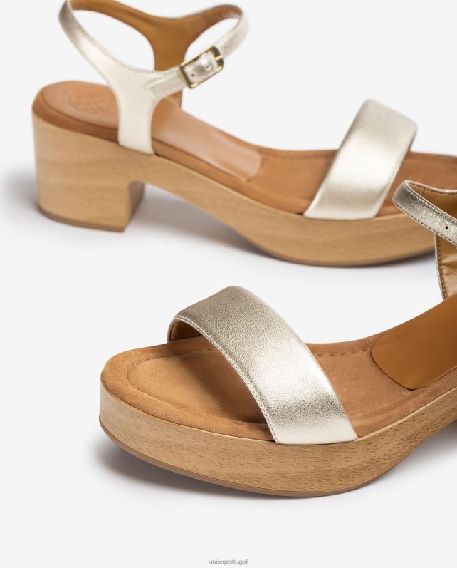 Unisa sandália salto bloco baixo mulheres 6V2Z6133 ouro