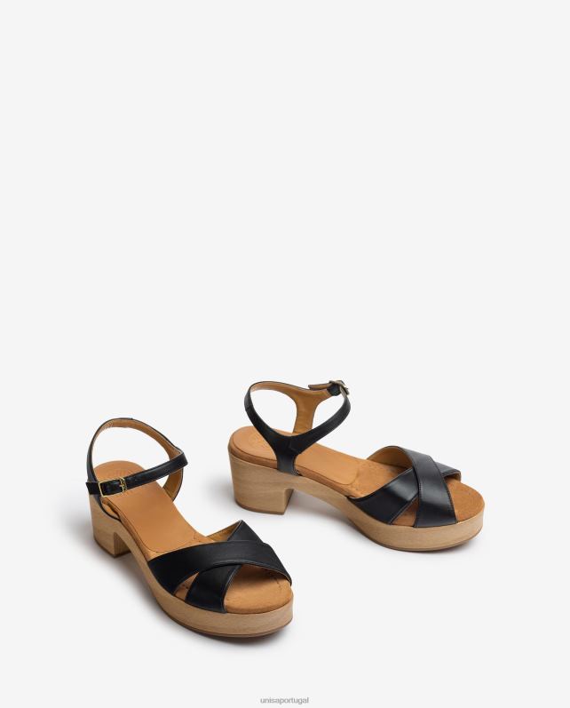 Unisa sandália salto médio em couro mulheres 6V2Z6404 preto