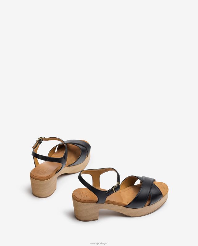 Unisa sandália salto médio em couro mulheres 6V2Z6404 preto