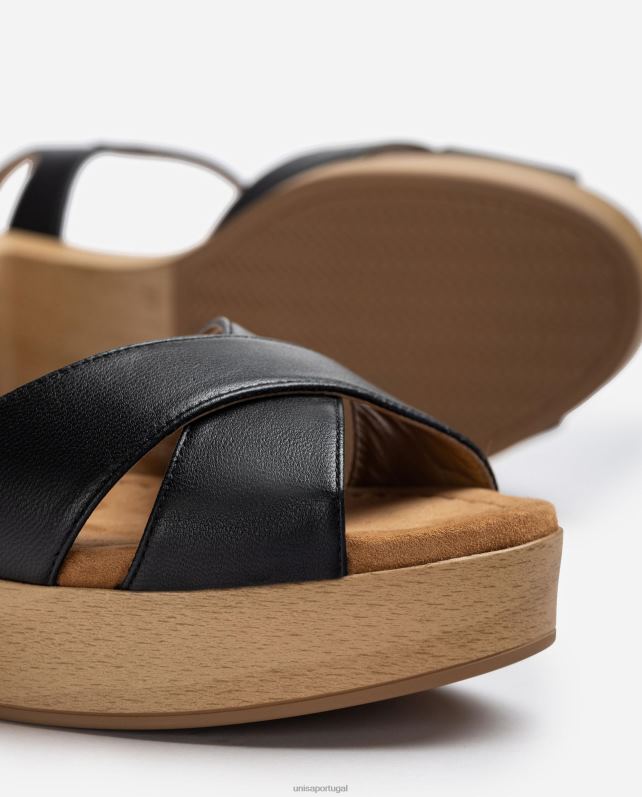 Unisa sandália salto médio em couro mulheres 6V2Z6404 preto