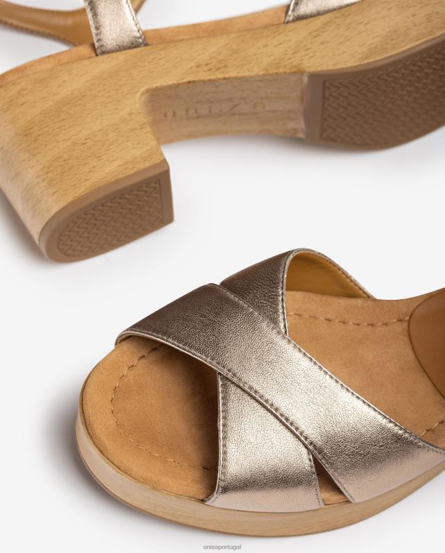 Unisa sandália salto médio em couro mulheres 6V2Z6418 bronze