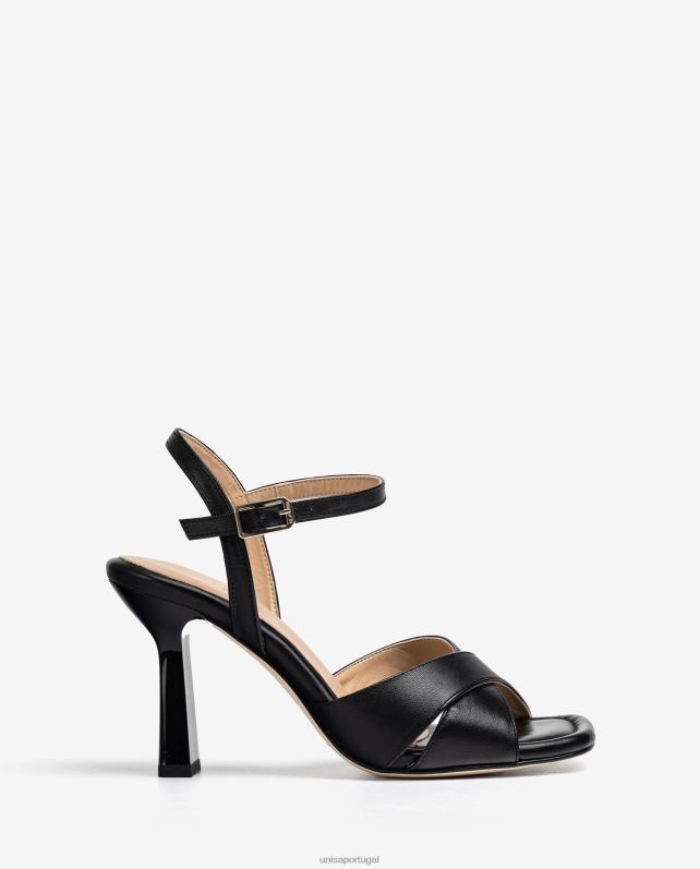 Unisa sandália tiras cruzadas de couro mulheres 6V2Z6338 preto