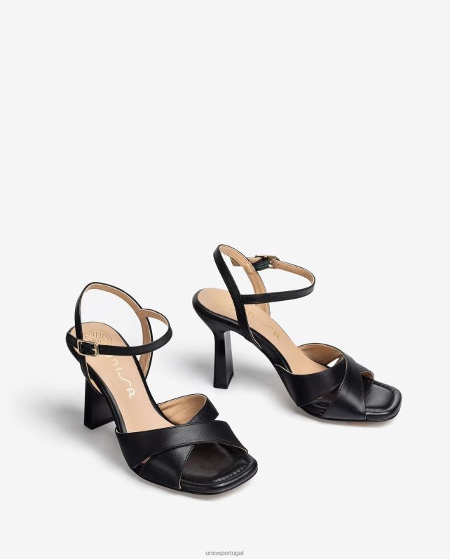 Unisa sandália tiras cruzadas de couro mulheres 6V2Z6338 preto