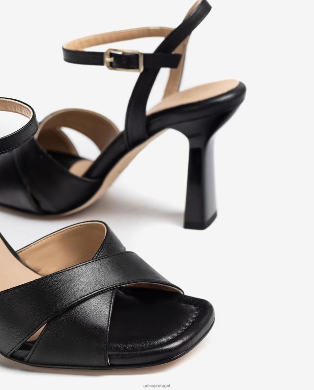Unisa sandália tiras cruzadas de couro mulheres 6V2Z6338 preto