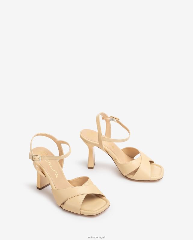 Unisa sandália tiras cruzadas de couro mulheres 6V2Z6339 bege