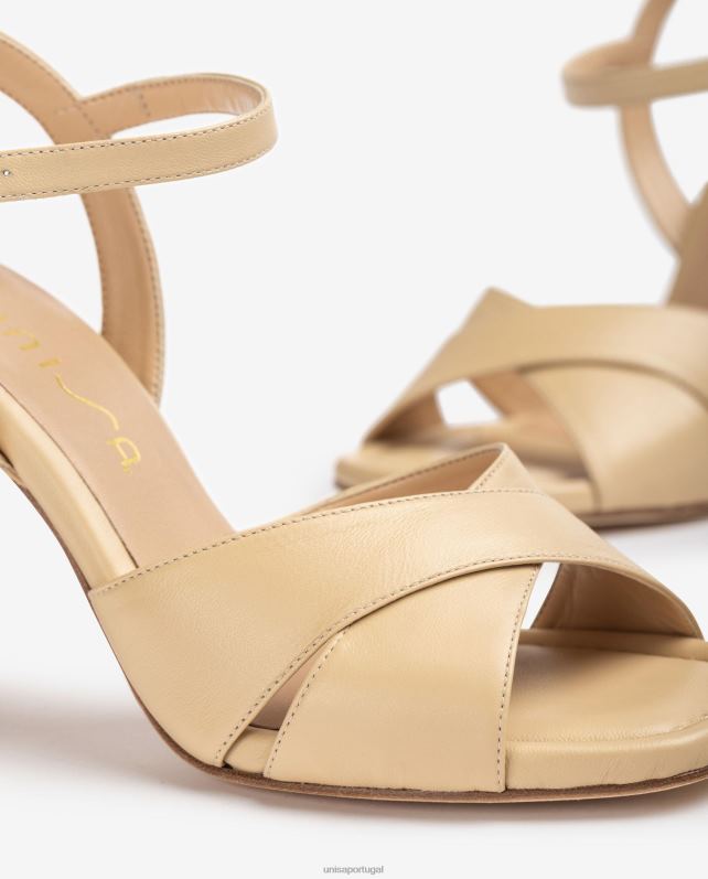 Unisa sandália tiras cruzadas de couro mulheres 6V2Z6339 bege
