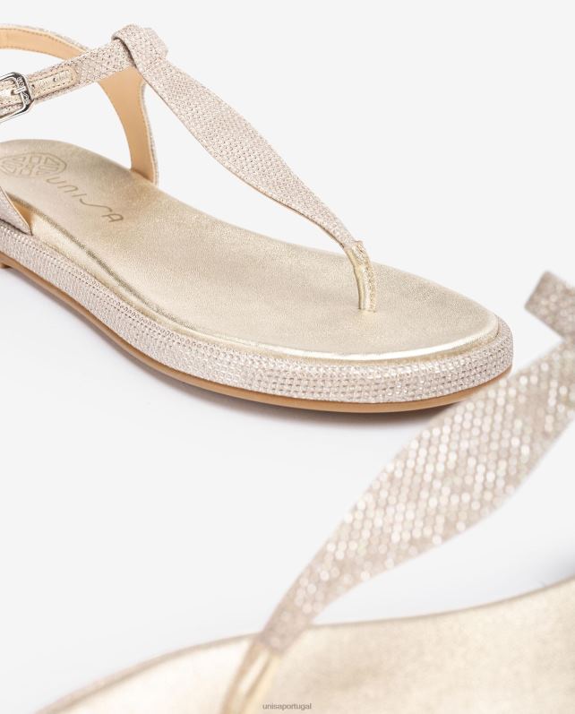 Unisa sandália biqueira em tecido brilhoso mulheres 6V2Z6104 ouro