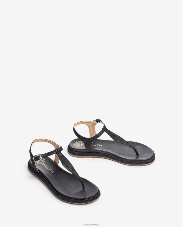 Unisa sandália biqueira em tecido brilhoso mulheres 6V2Z626 preto