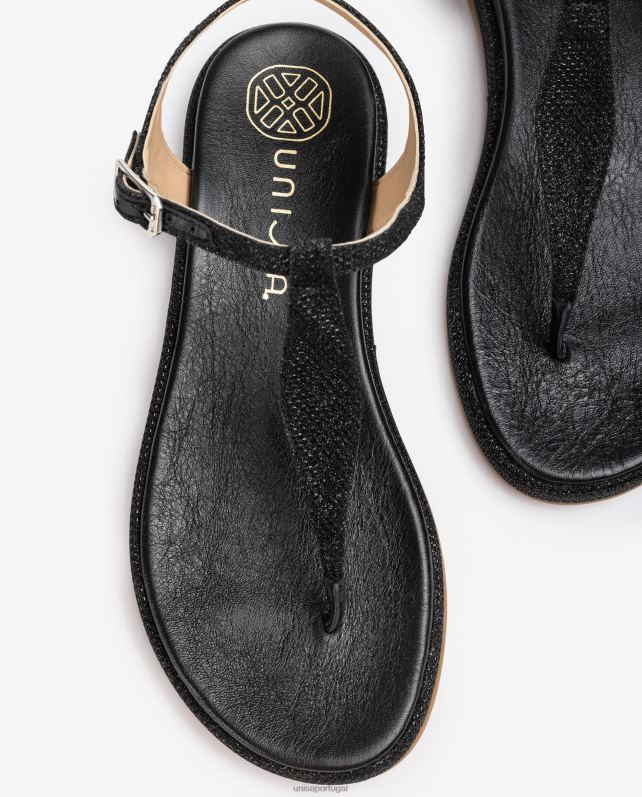 Unisa sandália biqueira em tecido brilhoso mulheres 6V2Z626 preto