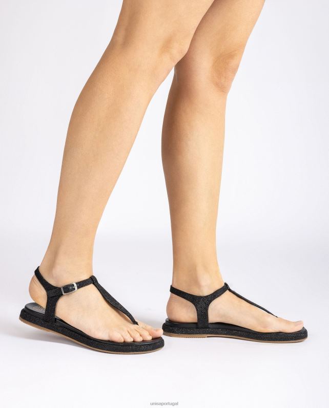 Unisa sandália biqueira em tecido brilhoso mulheres 6V2Z626 preto