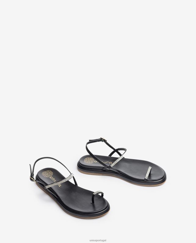 Unisa sandália biqueira plana de couro mulheres 6V2Z61312 preto