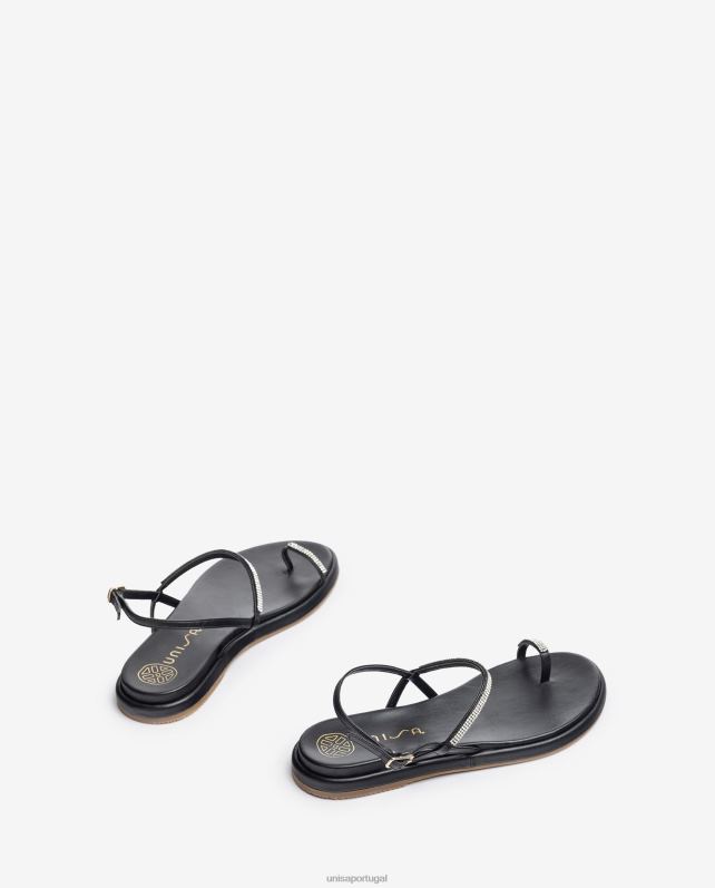 Unisa sandália biqueira plana de couro mulheres 6V2Z61312 preto