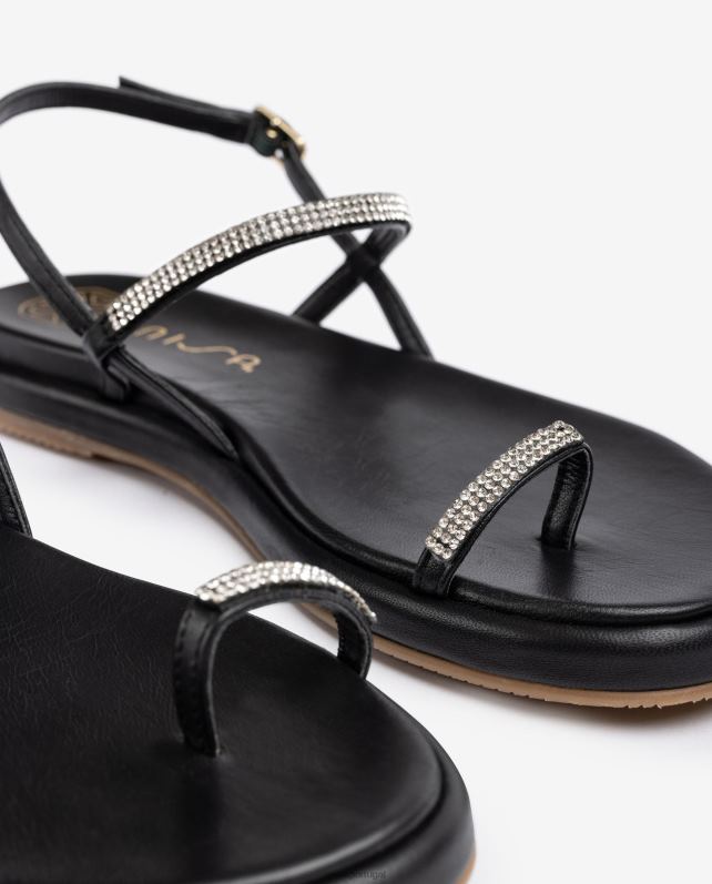 Unisa sandália biqueira plana de couro mulheres 6V2Z61312 preto