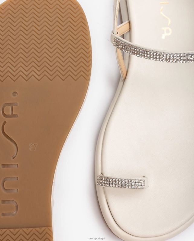 Unisa sandália biqueira plana de couro mulheres 6V2Z61313 branco