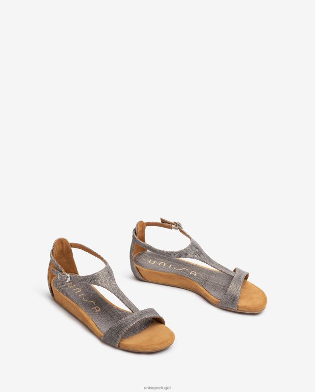 Unisa sandália de couro efeito metal com tira no peito do pé mulheres 6V2Z6387 gracioso