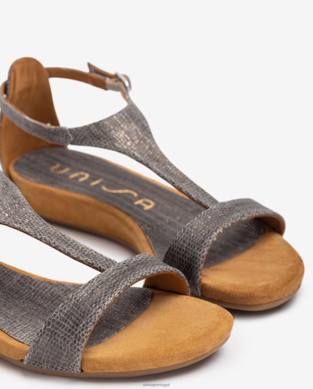 Unisa sandália de couro efeito metal com tira no peito do pé mulheres 6V2Z6387 gracioso
