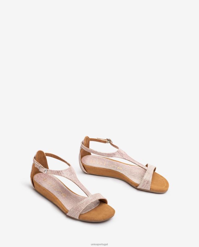 Unisa sandália de couro efeito metal com tira no peito do pé mulheres 6V2Z6447 gracioso