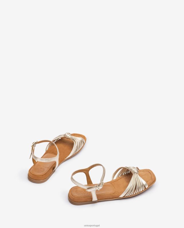 Unisa sandália plana com várias tiras e acabamento metálico mulheres 6V2Z6328 ouro