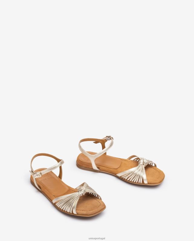 Unisa sandália plana com várias tiras e acabamento metálico mulheres 6V2Z6328 ouro