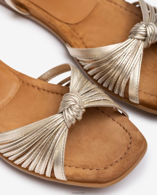 Unisa sandália plana com várias tiras e acabamento metálico mulheres 6V2Z6328 ouro