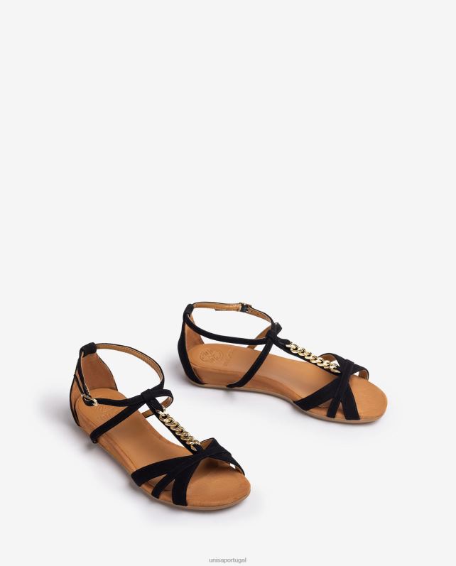 Unisa sandália rasa com corrente mulheres 6V2Z689 preto