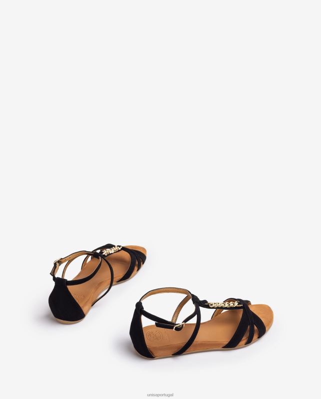 Unisa sandália rasa com corrente mulheres 6V2Z689 preto