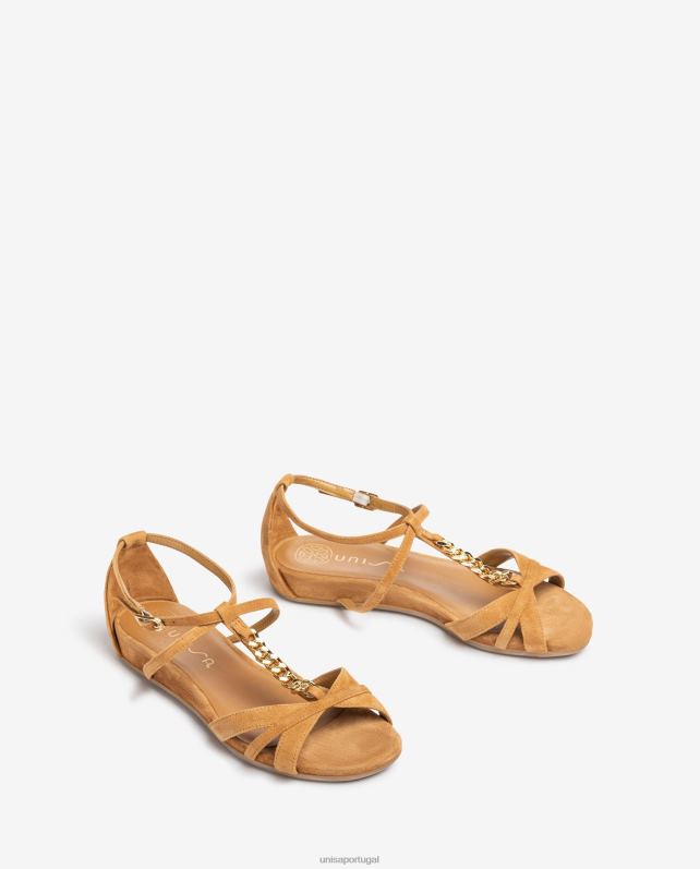 Unisa sandália rasa com corrente mulheres 6V2Z690 marrom