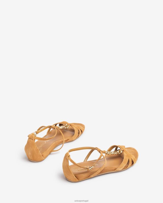 Unisa sandália rasa com corrente mulheres 6V2Z690 marrom