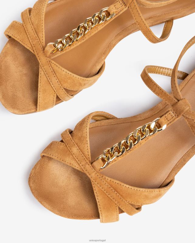 Unisa sandália rasa com corrente mulheres 6V2Z690 marrom