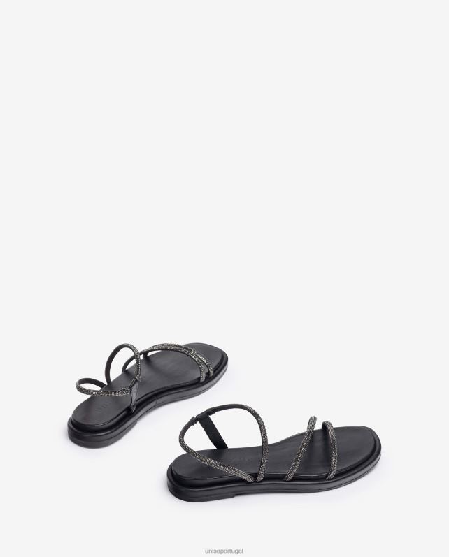 Unisa sandália rasteira com brilho mulheres 6V2Z625 preto