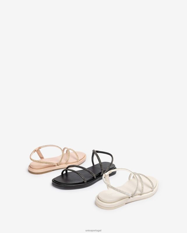 Unisa sandália rasteira com brilho mulheres 6V2Z625 preto