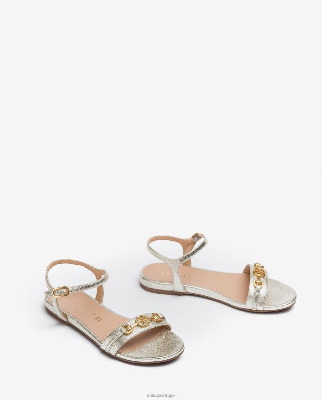 Unisa sandália rasteira de couro com efeito brilhante mulheres 6V2Z6421 moda