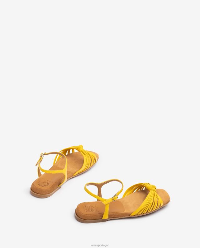 Unisa sandália rasteira em couro com várias tiras mulheres 6V2Z6333 amarelo