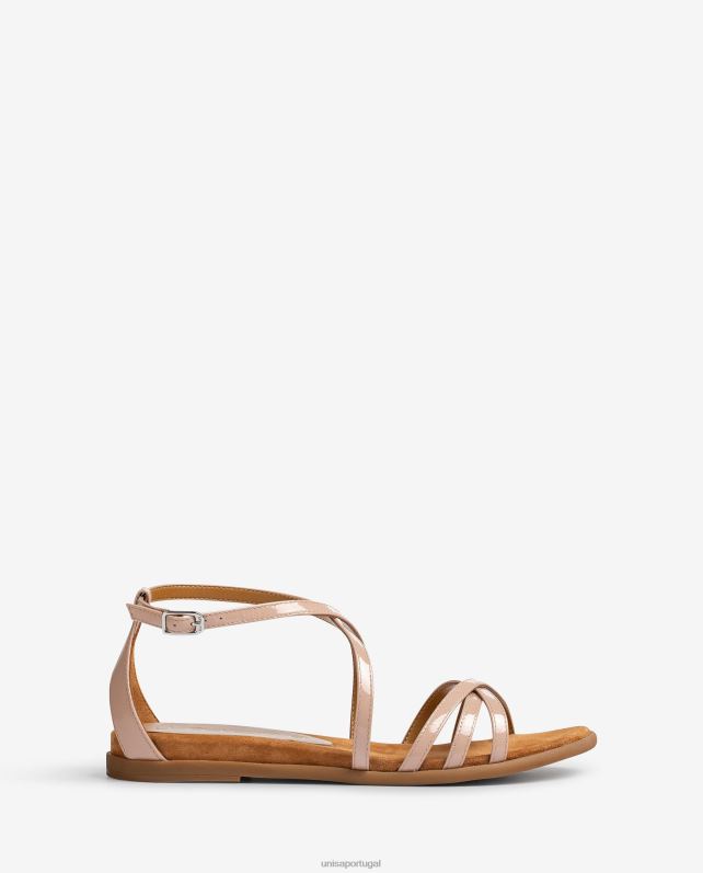 Unisa sandálias planas de couro envernizado mulheres 6V2Z6446 rosa