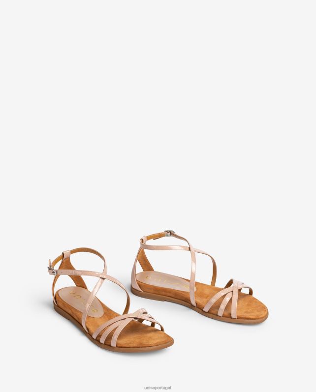 Unisa sandálias planas de couro envernizado mulheres 6V2Z6446 rosa