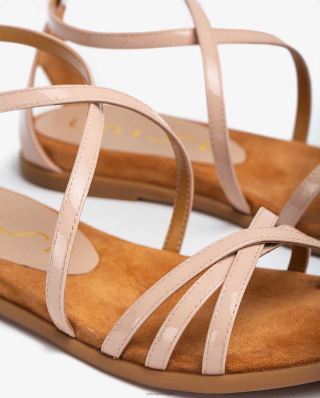 Unisa sandálias planas de couro envernizado mulheres 6V2Z6446 rosa