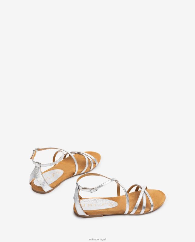 Unisa sandálias planas de couro metalizado mulheres 6V2Z6391 prata