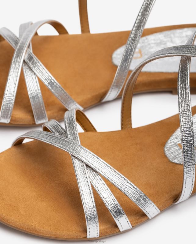 Unisa sandálias planas de couro metalizado mulheres 6V2Z6391 prata