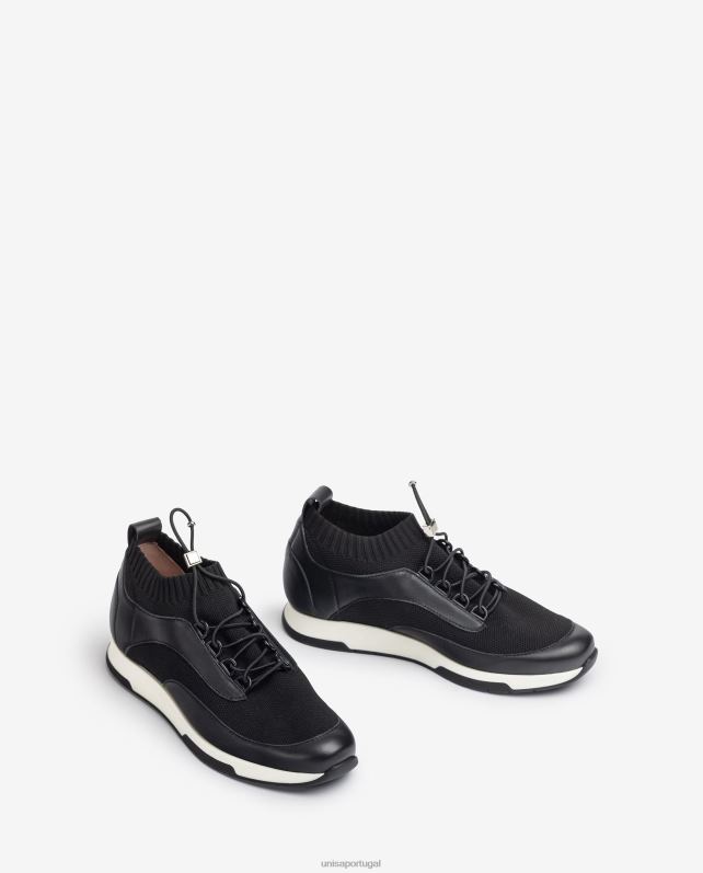 Unisa sapatilha de couro e tecido combinando mulheres 6V2Z6675 preto